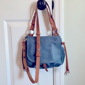 A.S.98 Boho Denim Blue Leather Bag